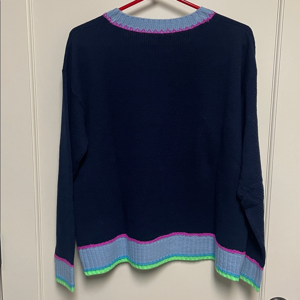 Lisa Todd Navy Sweater with Colorful Trim - Picture 4 of 7
